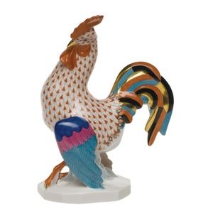 O2-Herend Fishnet Rust-Colored Cocky Rooster Figurine